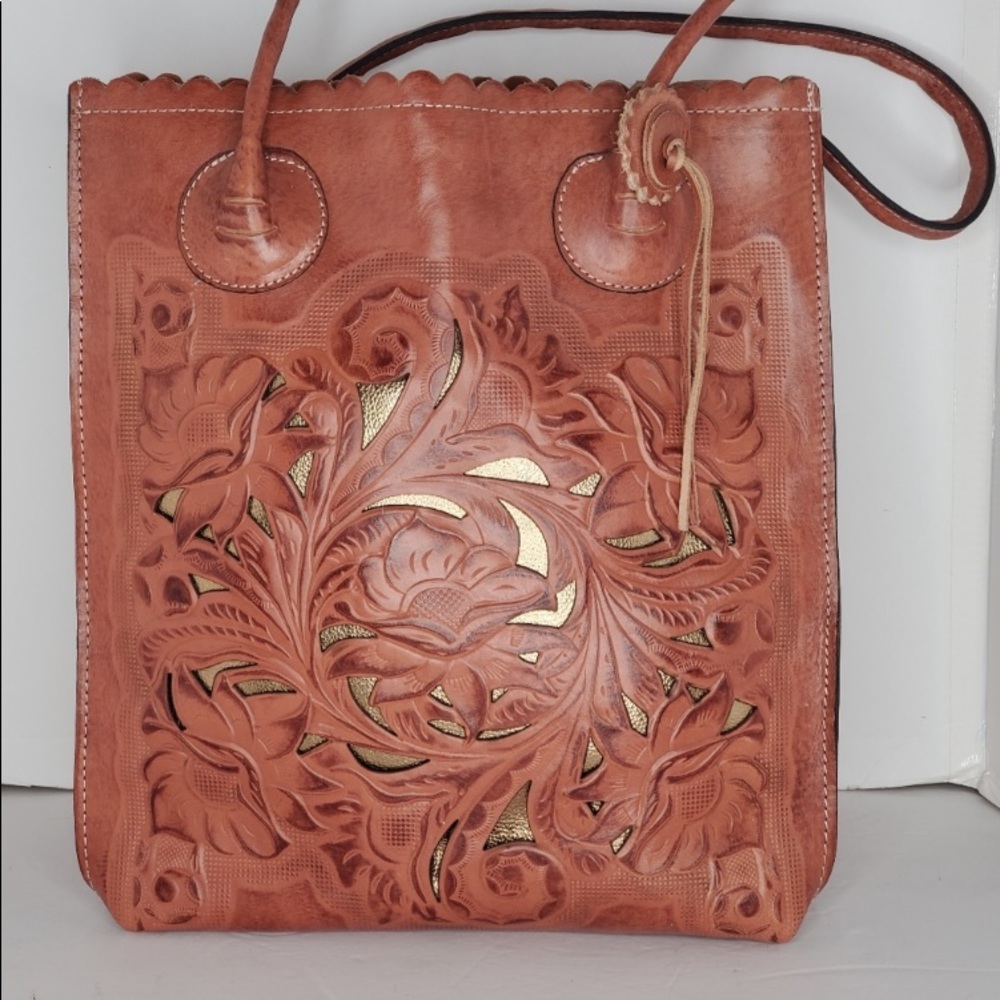 NEW Patricia Nash SPRING TOOLED LEATHER TOTE CAVO DUSTY ROSE LARGE BROWN CUTOUT
